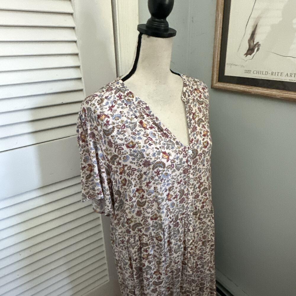 J Jill Maxi Dress Womens Large Beige Micro Floral Shift Earthy Prairie Boho Chic - Picture 4 of 12
